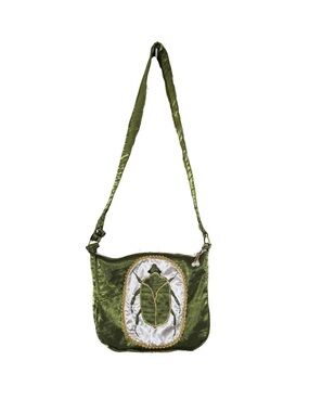 Green Embroidered Scarab Crossbody Bag - Handmade